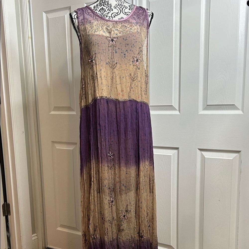 Free People Twilight Embellished Embroidered Tie Dye‎ Midi Dress Orchid Combo M - Picture 6 of 12